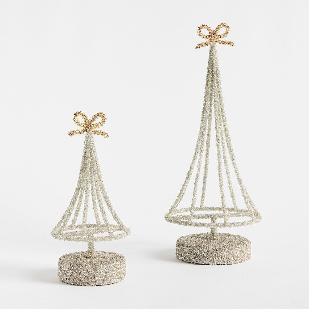 LoveShackFancy Glitter Tree Object Decor Bow Glass Bead Set of 2 Small Large NWT